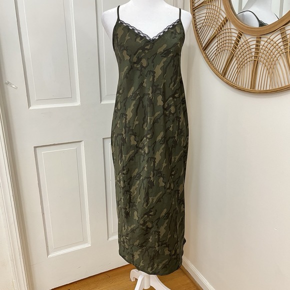 wild fable Dresses & Skirts - Wild Fable Y2K Coquette Midi‎ Slip Dress S Green Camo Whimsygoth HOCO